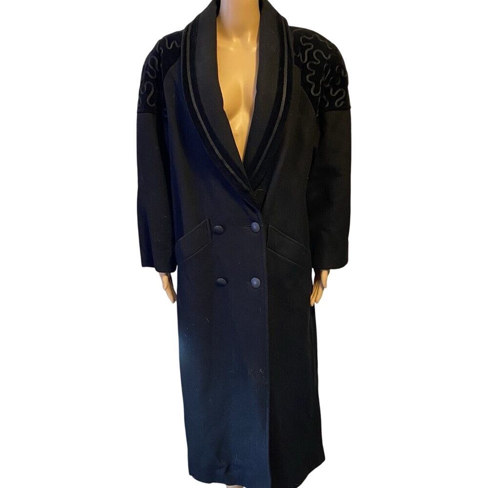 VTG Stephanie Mathews Black Double Breasted Wool Dressy Maxi Pea Coat Women Sz10